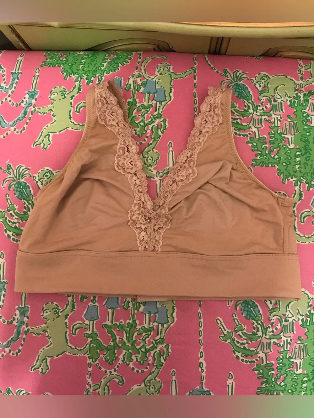 Soma Beige Tan Lace Trim Embraceable Unlined Wireless LT Bra size XL